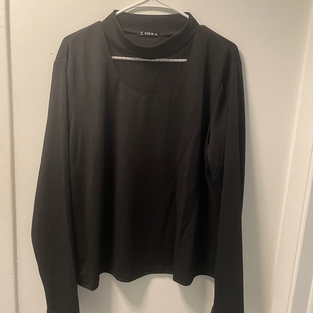 Plus Sized Shein Black Mesh Long Sleeve Blouse